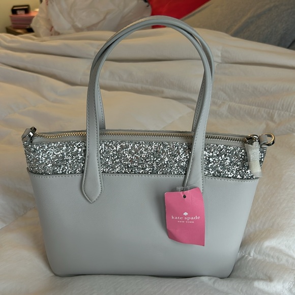 *NEW Kate Spade New York Gray and Silver Glitter Handbag Purse - Picture 3 of 8